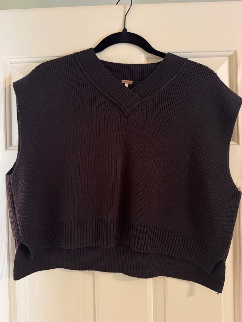 Free People Black V-Neck Knit Sweater Vest